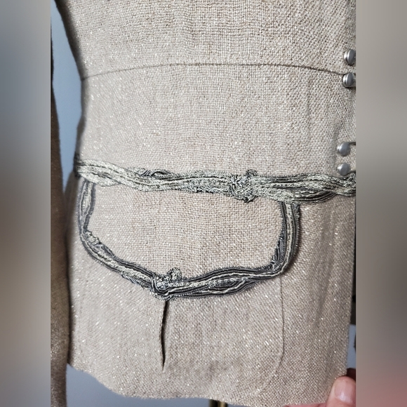 STILLS ATELIER linen gold sparkle blazer with silver embroidered pockets. Size 4 - Picture 4 of 13